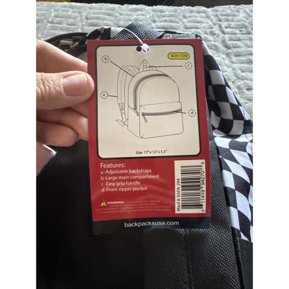 New Moda West Black/White Check Back Pack USA - Picture 5 of 6